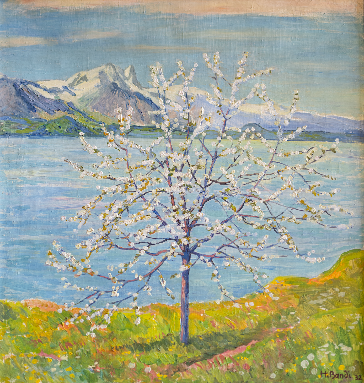 Bandi Hans, Frühlingsbaum am Thunersee mit Stockhorn, 1196, (bereits verkauft)