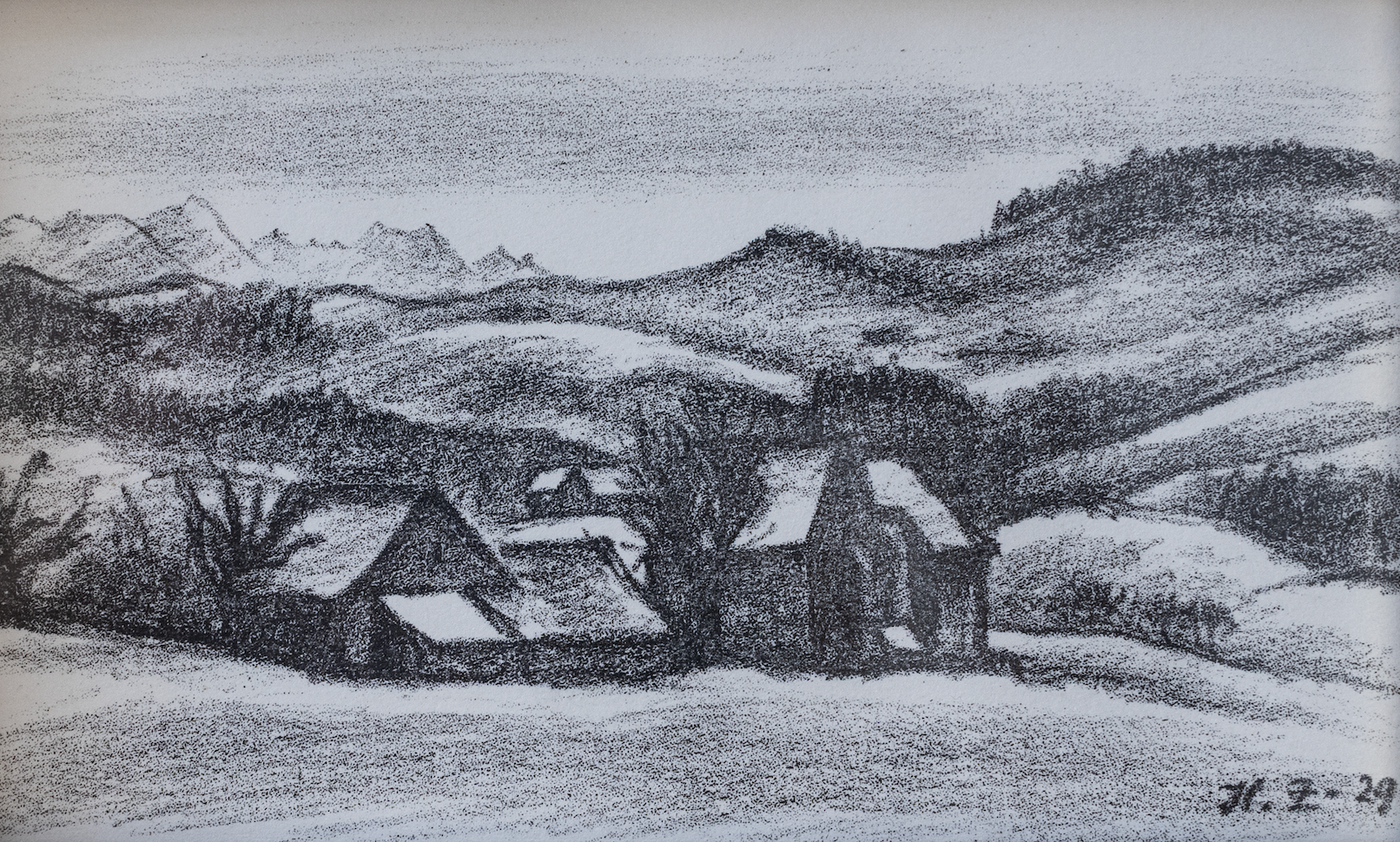 H.Z., Bauernhäuser, Landschaft, 1112