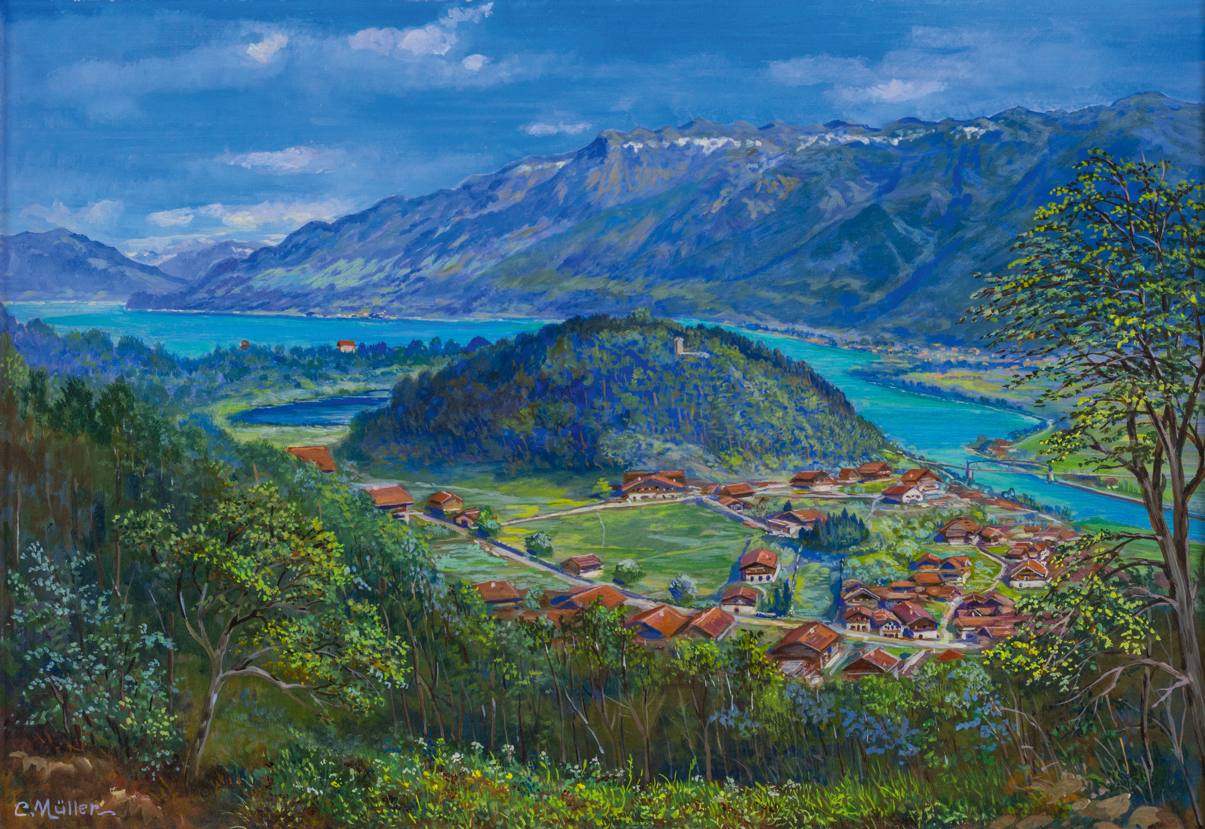 Müller Carl, Harder Kulm vor dem Brienzersee und der Aare wahrscheinlich von Beatenberg aus 1008
